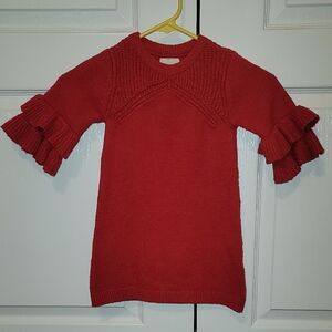Orange Ruffled-sleeve Kids Knit Dress
